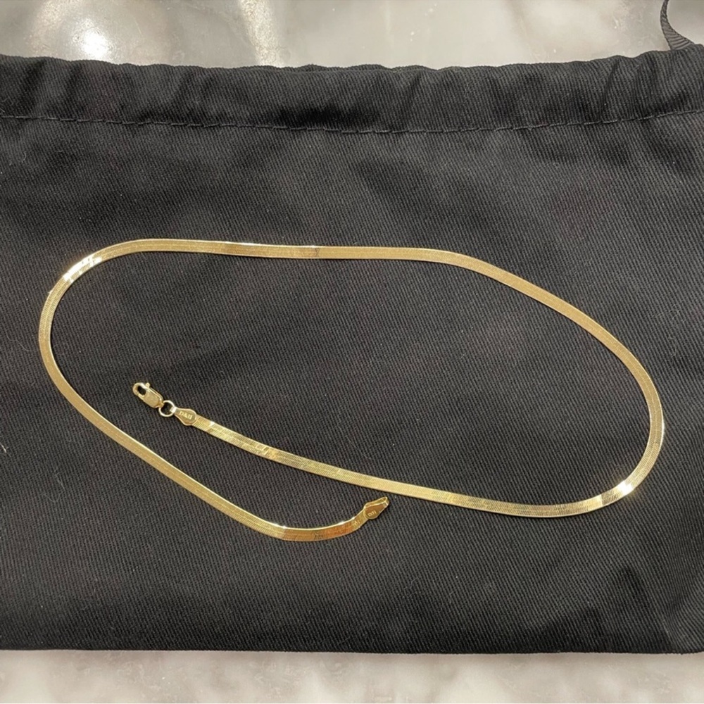 14K Solid Yellow Gold 3mm Herringbone Chain 16”